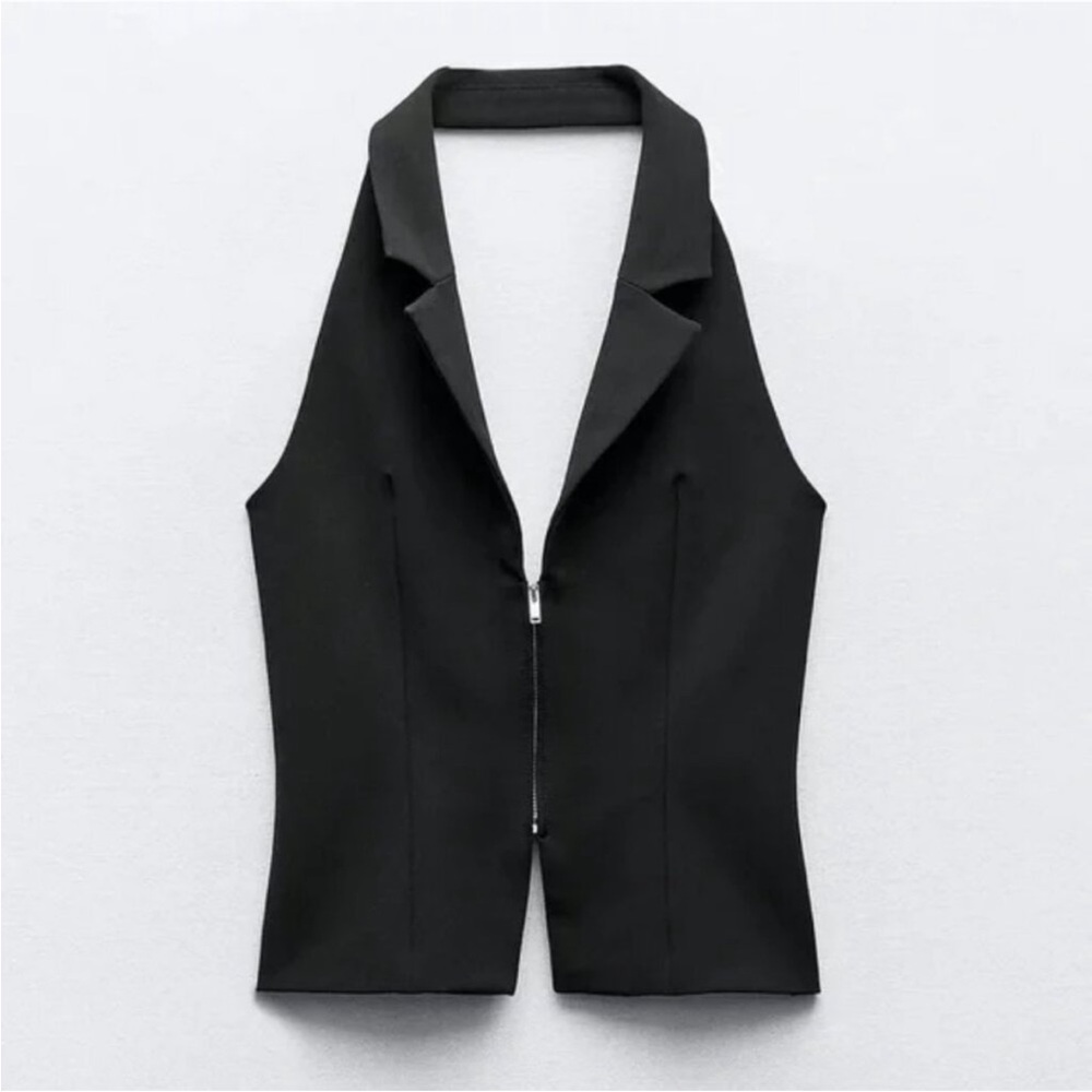 Zara Black Sleeveless Blazer Top